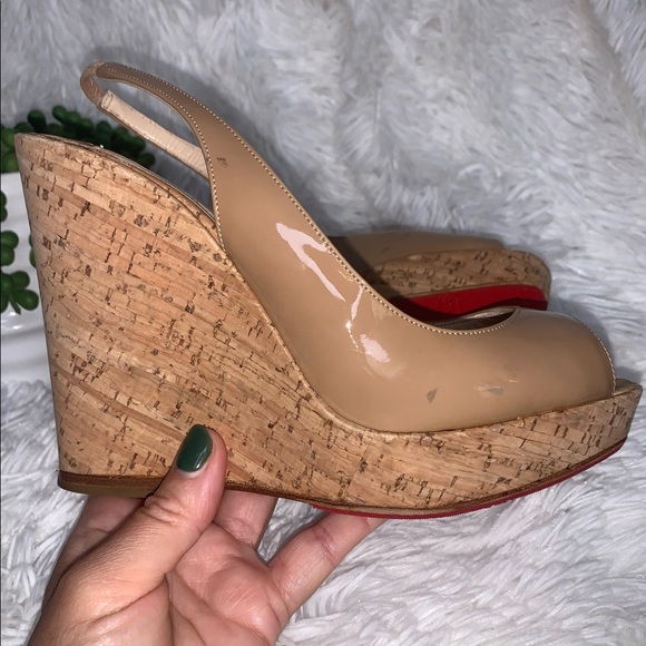 Christian Louboutin Sling Patent Leather Wedges - Picture 3 of 16